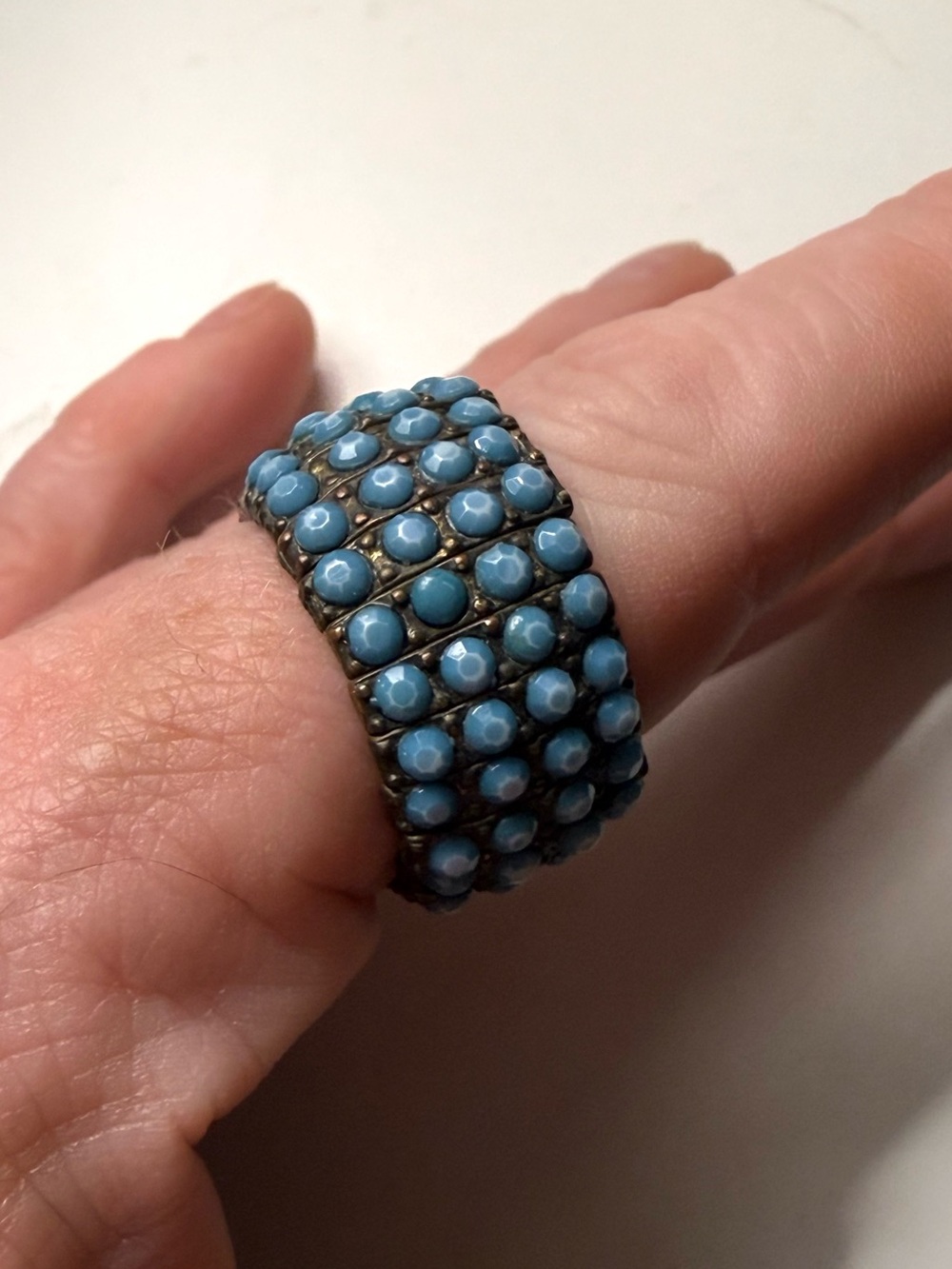 Stretch Ring Light Blue Beaded - OS